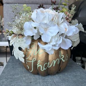 Small 9inch fall pumpkin artificial flower arrangement